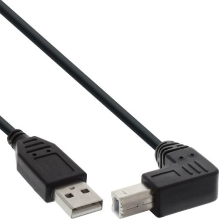 Câble USB 2.0, A à B plié en bas, noir, 0,5m